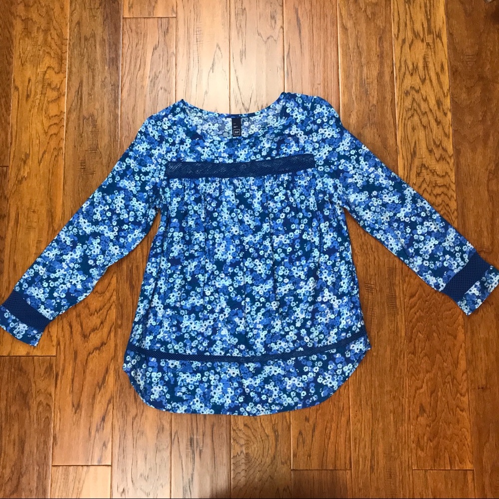 GAP Blue Floral Crochet Detail Blouse